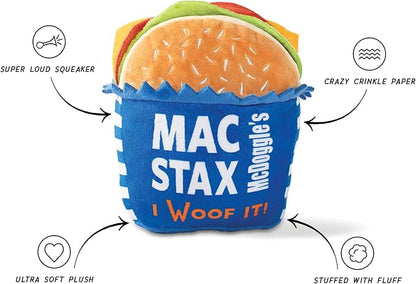 Fringe Studio Plush Dog Toy, MCDOGGLE’S MAC STAX, Wagsdale Dog Toy Collection (289738), Multi-Colored