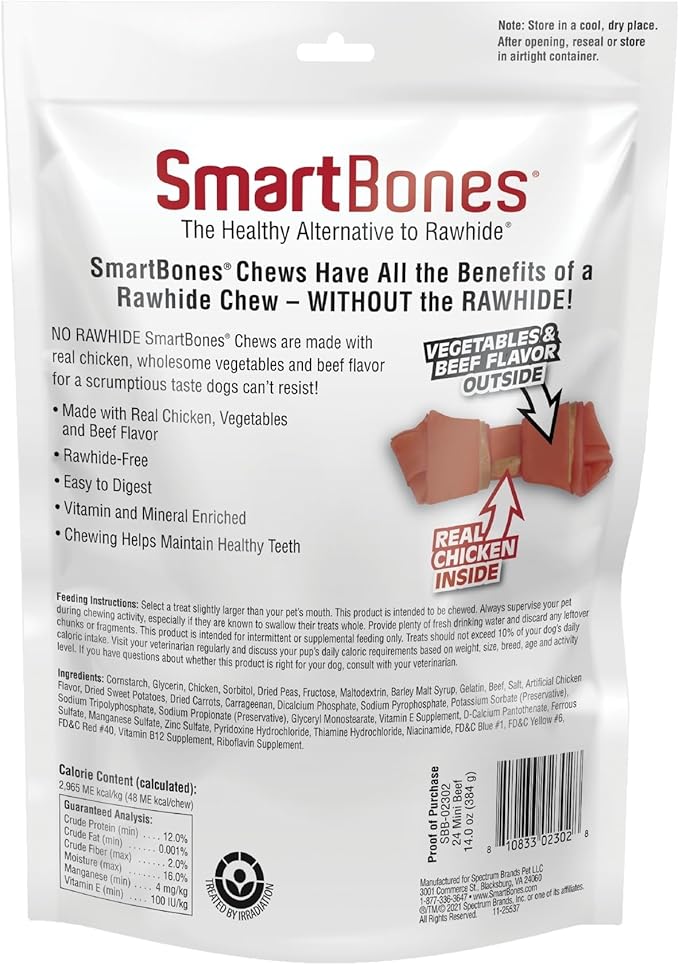 SmartBones Mini Chews with Real Beef,Rawhide-Free Chews for Dogs,(Pack of 48)