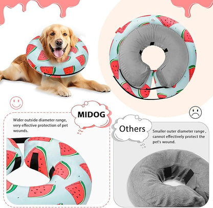 MIDOG Inflatable Dog Cone Alternative for After Surgery - Soft Protective Donut Collar Prevents Licking, Comfortable Recovery E-Collar Alternative for Small Medium Large Dogs (Watermelon,XL)