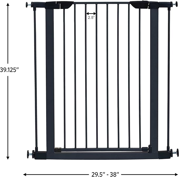 MidWest Homes for Pets 39-Inch High Walk-Thru Pressure Mounted Steel Dog Gate, Expands to 38 Inches Wide, Includes 3-inch Extensions, Textured Graphite