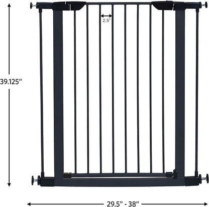 MidWest Homes for Pets 39-Inch High Walk-Thru Pressure Mounted Steel Dog Gate, Expands to 38 Inches Wide, Includes 3-inch Extensions, Textured Graphite