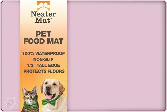 Neater Pet Brands Neater Mat Pet Mats for Food and Water, Cat & Dog Bowl Mat Waterproof Silicone, Feeding Tray, Dog Food Mats for Floors, Placemat w/Raised Edge for Under Bowls, 24" x 16", Light Pink