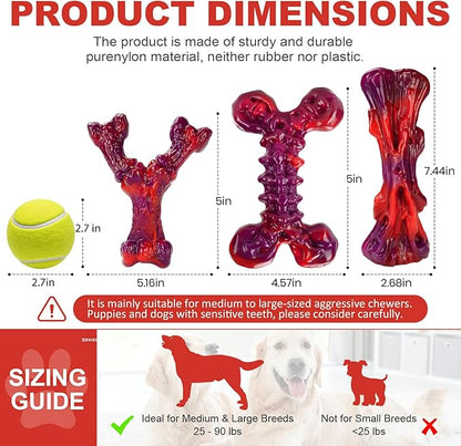 Kseroo Indestructible Dog Toys for Aggressive Chewers 3-Pack: Beef Flavored Dog Chew Toys, Tough Dog Toys for Medium & Large Dogs (20-90lbs), Hard Heavy Duty Nylon Dog Bone Toys to Keep Them Busy, Red