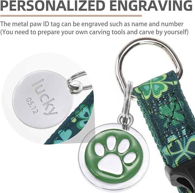 PUPTECK No Pull St. Patrick Dog Harness Soft Adjustable Basic Nylon Step in Puppy Vest Outdoor Walking with ID Tag, Deep Green M