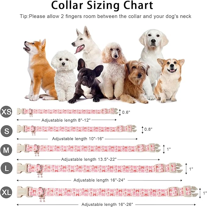 ARING PET Girl Dog Collar, Cute Spring Summer Pink Bow Puppy Pet Collars Necklace for Small Medium Large Female Dogs-XL