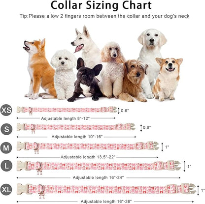 ARING PET Girl Dog Collar, Cute Spring Summer Pink Bow Puppy Pet Collars Necklace for Small Medium Large Female Dogs-XL