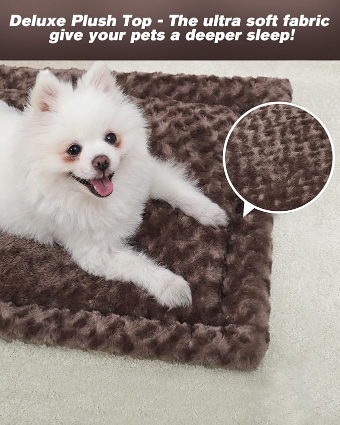 Washable Dog Bed Mat Dog Crate Pad Soft Fluffy Pet Kennel Beds Dog Sleeping Mattress for Large Jumbo Medium Small Dogs, 35 x 22 Inch, Brown