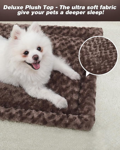 Washable Dog Bed Mat Dog Crate Pad Soft Fluffy Pet Kennel Beds Dog Sleeping Mattress for Large Jumbo Medium Small Dogs, 35 x 22 Inch, Brown