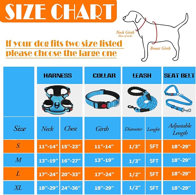 No Pull Dog Harness, Collar & Leash Set | Includes Dog Seat Belt, Collapsible Bowls & Poop Bag Dispenser. Ideal for Training, Walking, Hiking. Fits Small to Large Dogs(Blue-S)