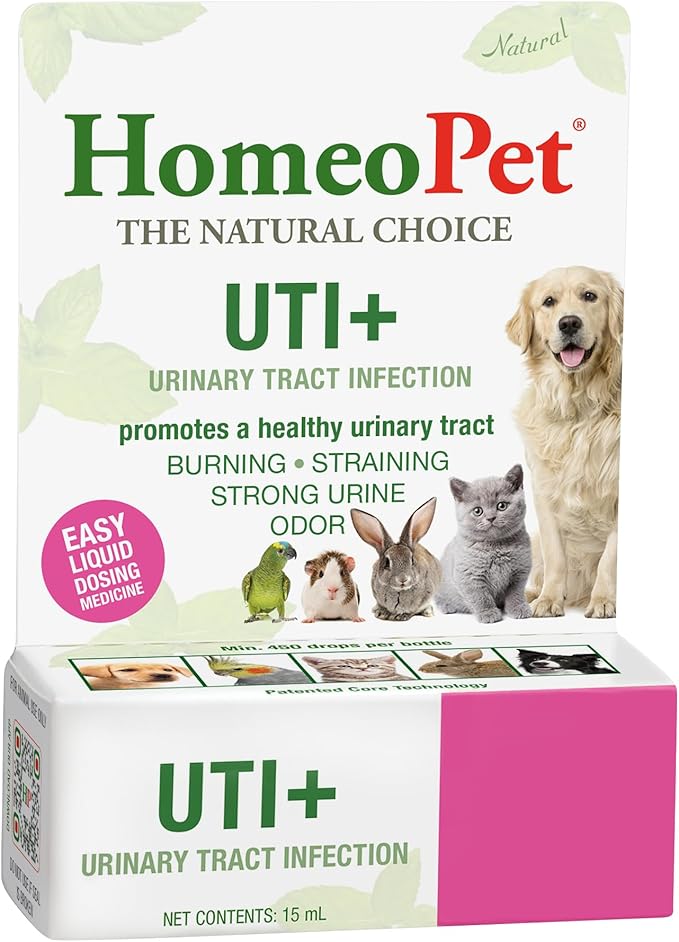 HomeoPet UTI+ Urinary Tract Relief, Safe and Natural Dog and Cat UTI Supplement, 15 Milliliters