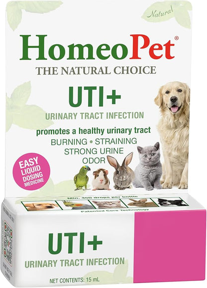 HomeoPet UTI+ Urinary Tract Relief, Safe and Natural Dog and Cat UTI Supplement, 15 Milliliters