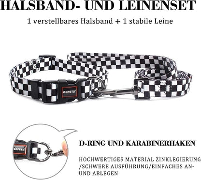 Roses&Poetry Dog Collar and Leash for Small,Adjustable Durable 5ft Puppy Leash Collar for Dog Training Lead（Black & White-S）