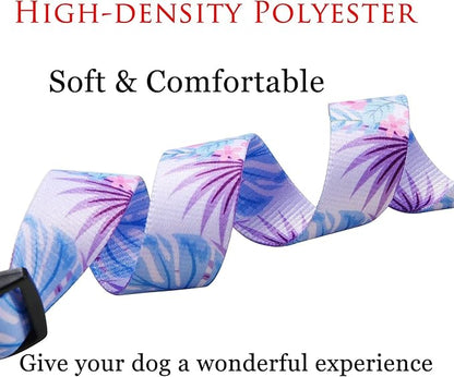 Mihqy Dog Collar and Leash Set with Bohemia Floral Tribal Geometric Patterns - Soft Ethnic Style Collar Adjustable for Small Medium Large Dogs(Purple Flower Flower Set,S)
