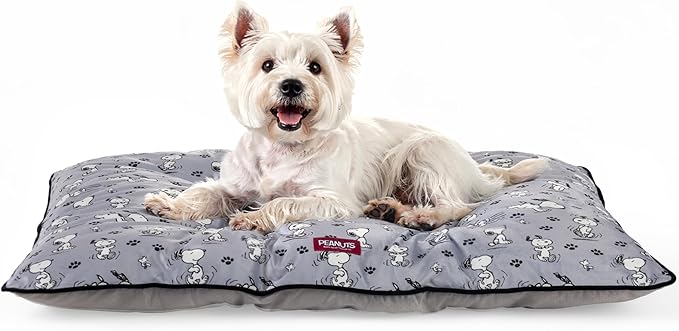 Berkshire Peanuts® Square Dog Bed, Suedemink Fleece Pet Mat with Waterproof & Non-Slip Bottom, Soft Plush Dog Mat for Crate, Couch, or Floor, Machine Washable(Poses & Paws Chateau Grey, Medium)