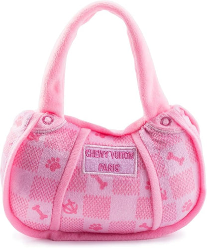 Haute Diggity Dog Chewy Vuiton Handbag Plush Squeaky Dog Toy, Soft Durable Designer-Inspired Stuffed Puppy Chew Toys for Small & Medium Dogs, Machine-Washable (Pink Checker) Large