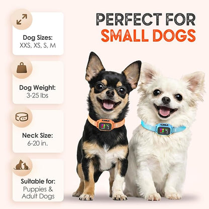 Tiny Bark Collar for Small Dogs 5-15 lbs and Puppies - No Shock Anti Barking Collar - Rechargeable Smart Collar for Dog Training with 7 Sensitivity Levels and 3 Beep&Vibration Modes (Pure Orange)