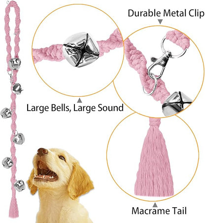 Dog Bells to Go Outside & Puppy Potty Training, Adjustable Dog Door Bell Ring to Go Potty, Handmade with Premium Yarn. Twisted Style, LightPink