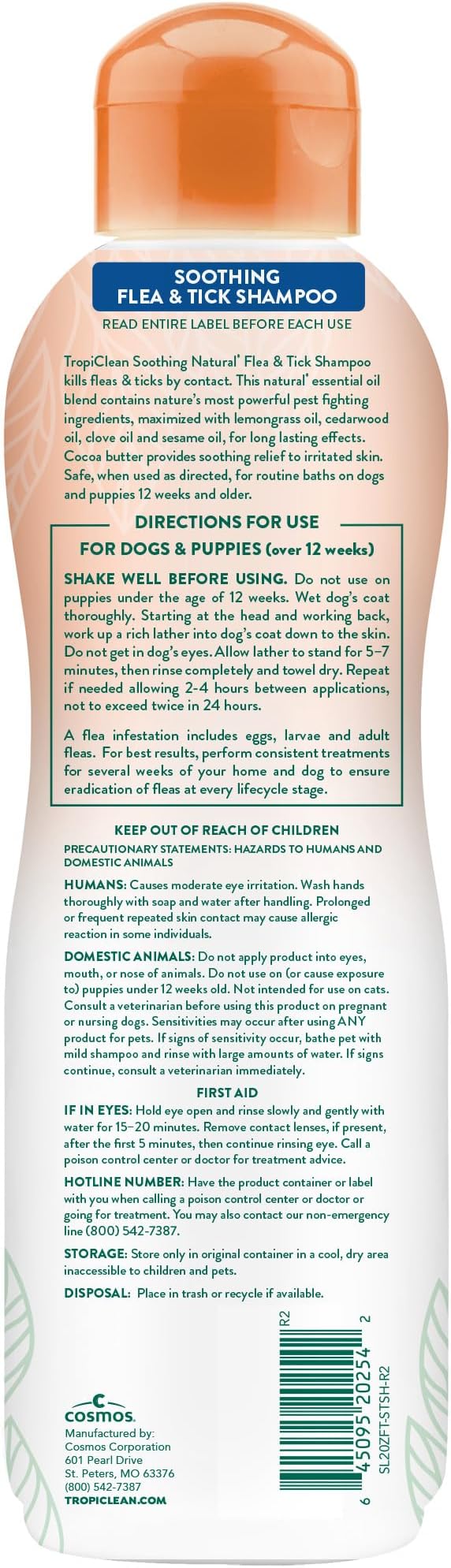 TropiClean Soothing Flea and Tick Shampoo for Dogs, Powerful & Natural Defense, for Large & Small Dogs, Made in USA, 20oz