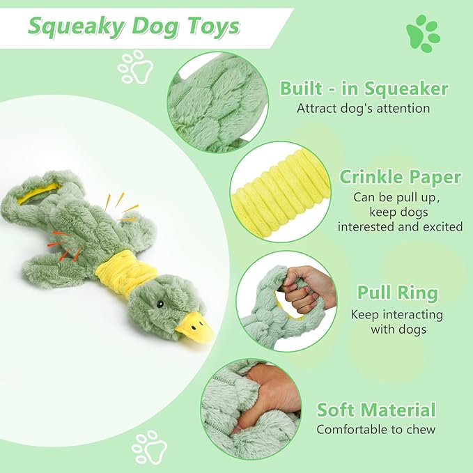Large Plush Squeaky Dog Toys, Interactive Tug of War Puppy Toys for Indoor Play - Duck Stuffed Dog Toys with Soft Fabric for Small, Medium, and Large Pets
