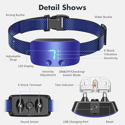 NBJU Bark Collar for Dogs,Rechargeable Anti Barking Training Collar with 7 Adjustable Sensitivity and Intensity Beep Vibration for Small Medium Large Dogs(Dark Blue