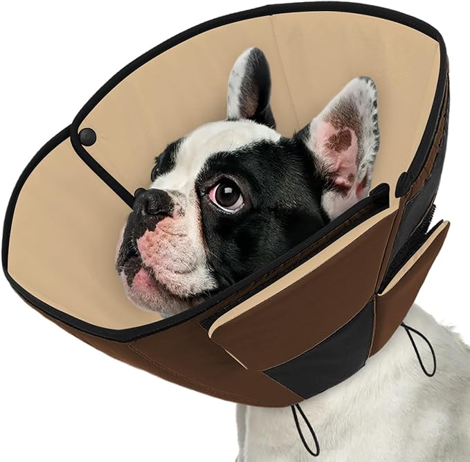 Queenmore Dog Cones for Medium Dogs, Soft Dog Cone Collar After Surgery, Pet Cone for Dogs Wound Care, Spay, Neuter, Breathable Pet Surgery Collars & Cones, Brown M
