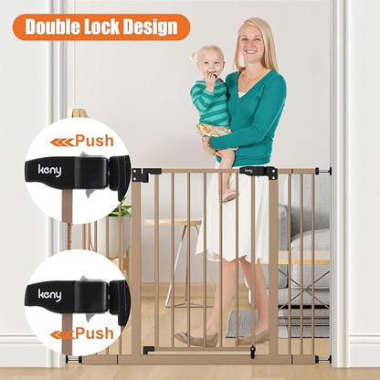 keny 29"-42.5" Baby Gate for Stairs, Auto Close Safety Dog Gate, Pressure Mounted Easy Walk Through Pet Gate for Doorways, Durable Stair Gate, 30" Tall, Brown