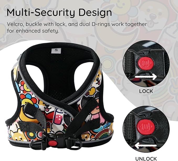 BELLA & PAL Step in Vest Harness for Small and Medium Dogs, No Pull Small Dog Harness with Leash Set, Comfortable Air Mesh Dog Vest Harness with Reflective Strip (Cuddle Club, XXS)