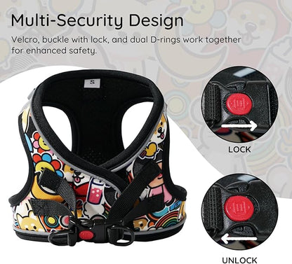 BELLA & PAL Step in Vest Harness for Small and Medium Dogs, No Pull Small Dog Harness with Leash Set, Comfortable Air Mesh Dog Vest Harness with Reflective Strip (Cuddle Club, XXS)