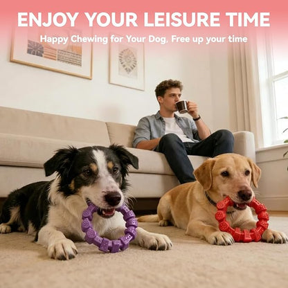 BoYoYo Dog Toys for Aggressive Chewers, 2 Pack Indestructible Dog Toys for Large Breed, Durable Chew Toy for Dogs to Keep Them Busy, Ring Toy for Trainging & Cleaning Teeth, Bacon Flavored