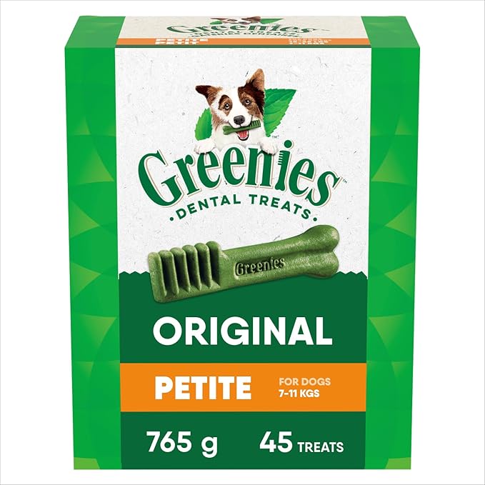 Greenies Veterinarian-Recommended Adult Natural Dental Dog Treats Petite Size, Dog Dental Chews, Original Flavor, 27 oz. Pack, 45 Count
