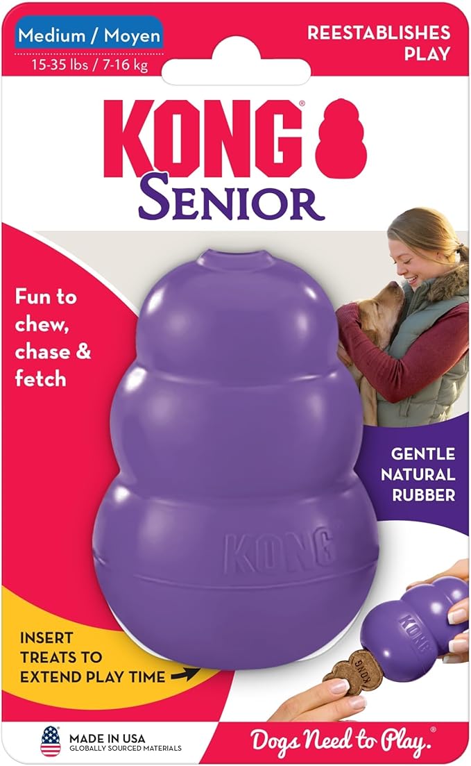 KONG Senior - Dog Toy with Gentle, Natural Rubber - Durable Dog Toy for Older Dogs - Use Treats with Stuffable Chew Toy - Treat Toy for Chewing & Fetching - for Medium Dogs (Pack of 2)