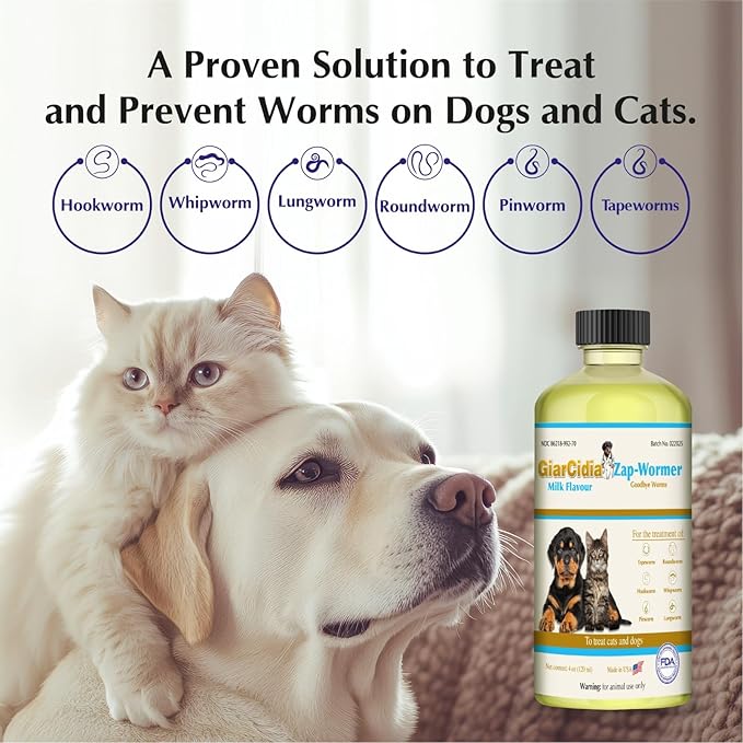 No More Worms in Cats and Dogs- Dewormer for Cats and Dewormer for Dogs - Chicken and Milk Flavours 120 mL / 4 oz Glass Bottle – Includes 3 mL Dropper with Cap (Chicken Flavor)