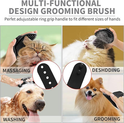 Comotech 6PCS Dog Bath Brush & Dog Toothbrush | Adjustable Handle Shampoo Brush & Scrubber for Short & Long Haired Dogs & Cats | Effectively Solve Odor & Stain Removal Problems (Gray Gray Black)