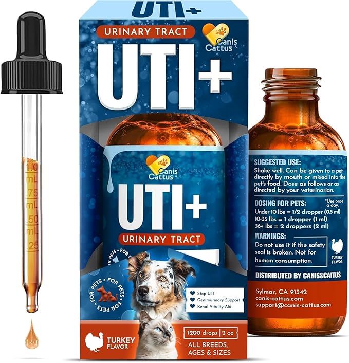 Canis&Cattus Urinary Tract Health Treatment for Dogs – Natural Herbal UTI Support Drops with Cranberry Extract - Promotes Bladder & Kidney Support - Turkey Flavor – 2 oz