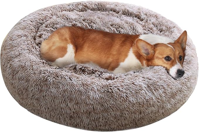 JOLLYVOGUE Dog Beds Large Sized Dog, 36 inches Calming Soft Anti-Anxiety Donut Dogs Bed, Washable Round Fluffy Cushion for Large Pets, Fits up to 80 lbs Pets