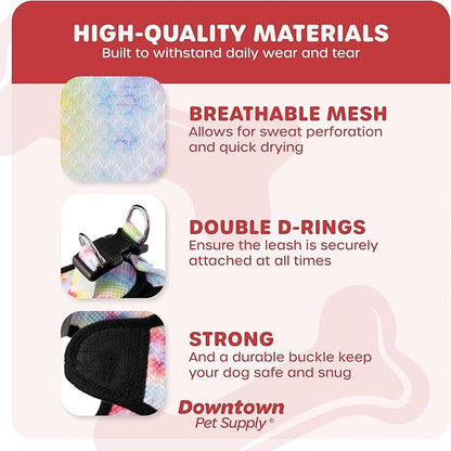 Downtown Pet Supply Step-in Dog Harness – No Pull, Adjustable Padded Mesh with Reflective Trim, Secure Buckle Strap – Comfortable & Breathable Small Dog Harness, X-Small, Tie Dye