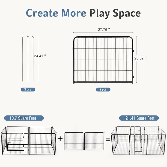 DUMOS Dog Playpen Indoor, Metal 24 Inch 2 Panels Foldable Pet Fence with Door, Outdoor Small Medium Large Dog Puppy Portable Exercise Play Pen for RV Camping, Trips, Play Yard
