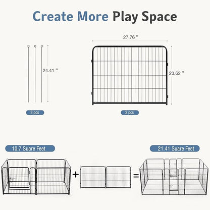 DUMOS Dog Playpen Indoor, Metal 24 Inch 2 Panels Foldable Pet Fence with Door, Outdoor Small Medium Large Dog Puppy Portable Exercise Play Pen for RV Camping, Trips, Play Yard