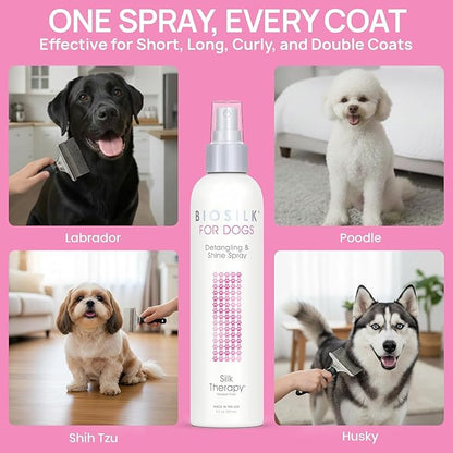 BioSilk for Dogs Detangling Spray with Shine Support, Lightweight Leave in Grooming Mist That Helps Smooth Coats, Detangle, and Add Shine Without Buildup, 8 Fl Oz - 6 Pack