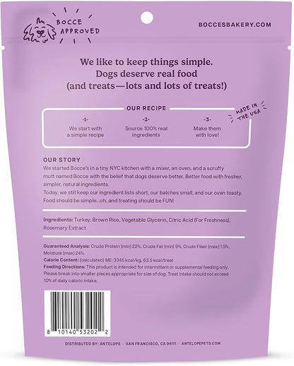 Bocce's Bakery Gobble Gains Turkey Jerky Protein Cuts Dog Treats – Natural & High-Protein, Wheat-Free, Made with Limited and Real Ingredients – Baked in The USA with No Added Salt or Sugar, 5oz