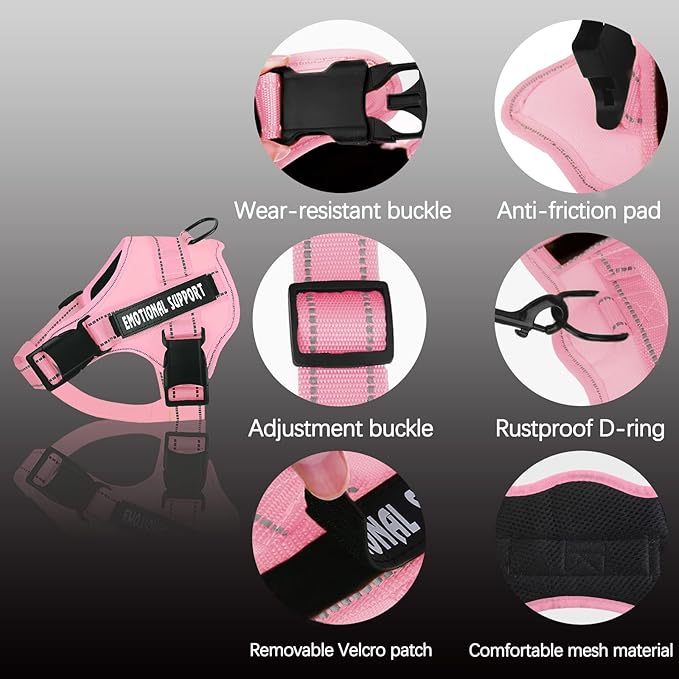 voopet Service Dog Harness, Emotional Support Pet Vest Harness, Reflective Breathable and Adjustable No-Pull ESA Dog Harness for Small Medium Large Dogs (with 4 PCS Removeable Tags)