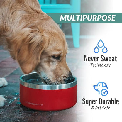 Coldest Dog Bowl - Anti Rust Metal, Non Slip, 3 Layers Insulated Stainless Steel Dog Bowls - Spill Proof & Heavy Duty - Water Bowl for Dogs, Cats & Pets, Dish Washer Safe (64 oz, Carrara Marble)