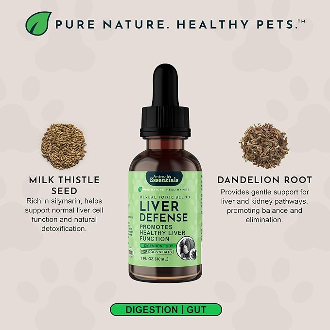 Animal Essentials Liver Defense for Dogs & Cats - Liver & Kidney Support for Pets, Milk Thistle for Dogs & Cats, Dandelion Supplement, Liquid Supplement, Detox Cleanser Blend - 1 Fl Oz