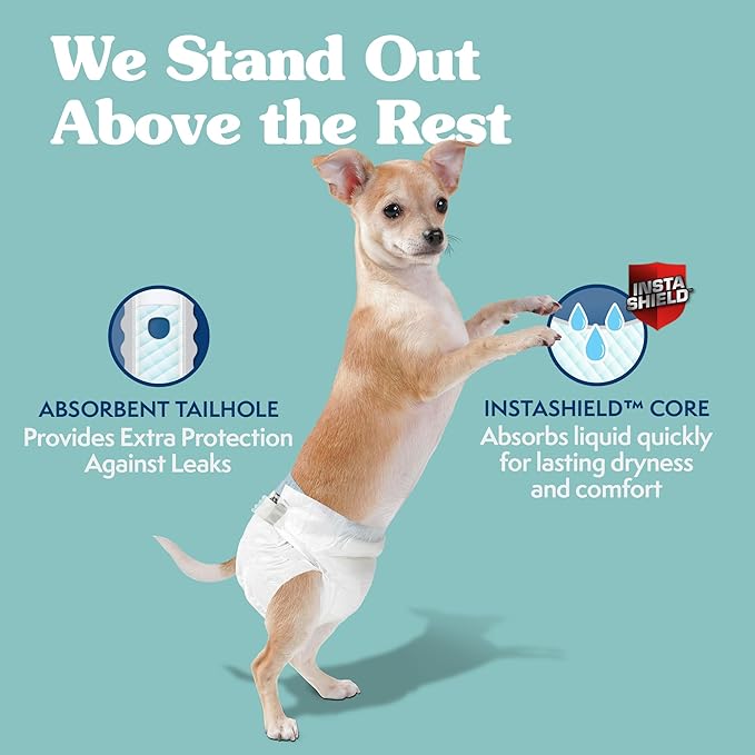 Simple Solution Disposable Dog Diapers, Female Dog Diapers, Puppy Potty Training, Incontinence and Heat Cycle Protection, Extra Small Diapers for Dogs, 9-14 Inch Waist, 30 Count