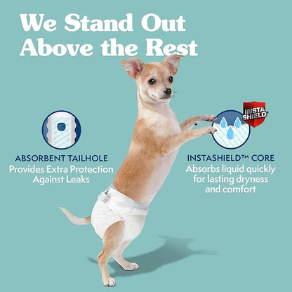Simple Solution Disposable Dog Diapers, Female Dog Diapers, Puppy Potty Training, Incontinence and Heat Cycle Protection, Extra Small Diapers for Dogs, 9-14 Inch Waist, 30 Count