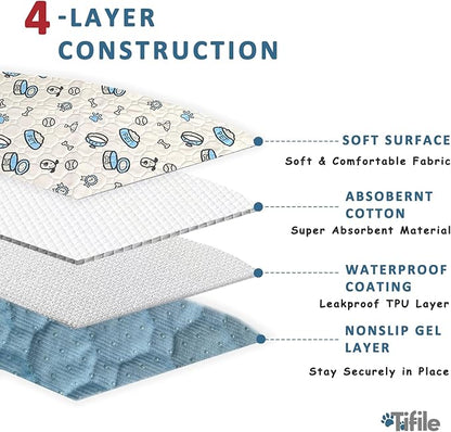 Washable Pee Pads for Dogs, 18x24in Reusable Puppy Pads, Absorbent Whelping Pads with Bone Print, Non-Slip Waterproof Pet Training Pads for Couch, Crate, Potty Training - 4 Pack