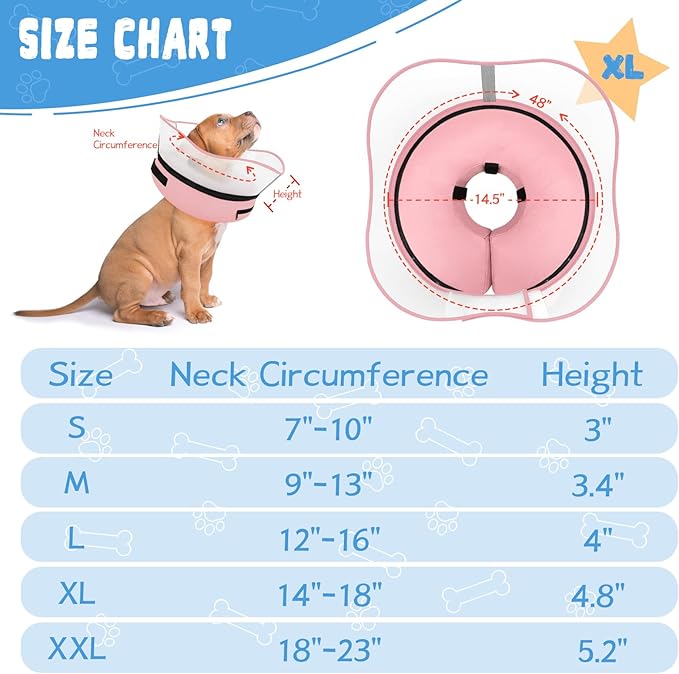 Elevated Inflatable Dog Cone Collar Alternative After Surgery, Dog Donut Collar, Soft Pet Cone to Stop Licking for Small Medium Large Dogs
