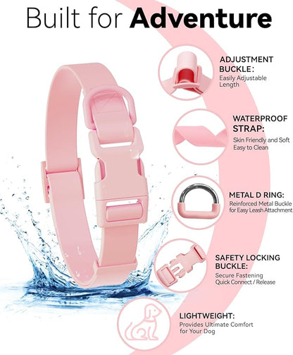 Waterproof Dog Collar, Rubber Adjustable Collars with Quick Release Buckle, Odor-Resistant, Easy to Clean Pet Collars for Small Medium or Large Dogs (Pink, L 15.4-24.8 inch)