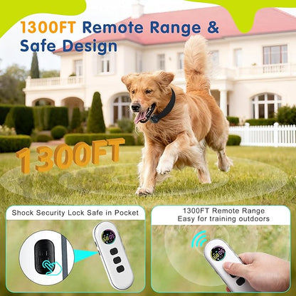 Dog Bark Collar, Dog Training Collar for One Large & One Small Dog Shock Collar, Rechargeable Waterproof Smart Bark Collar with 1300ft Remote, 3 Training Modes(White&Black)