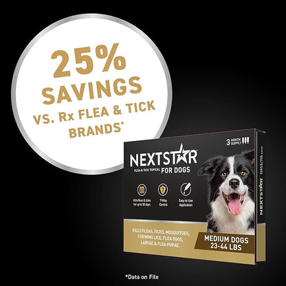 NEXTSTAR Flea and Tick Prevention for Dogs, Repellent, and Control, Fast Acting Waterproof Topical Drops. Medium Dog Tick & Flea Repellent, 1 Month Dose